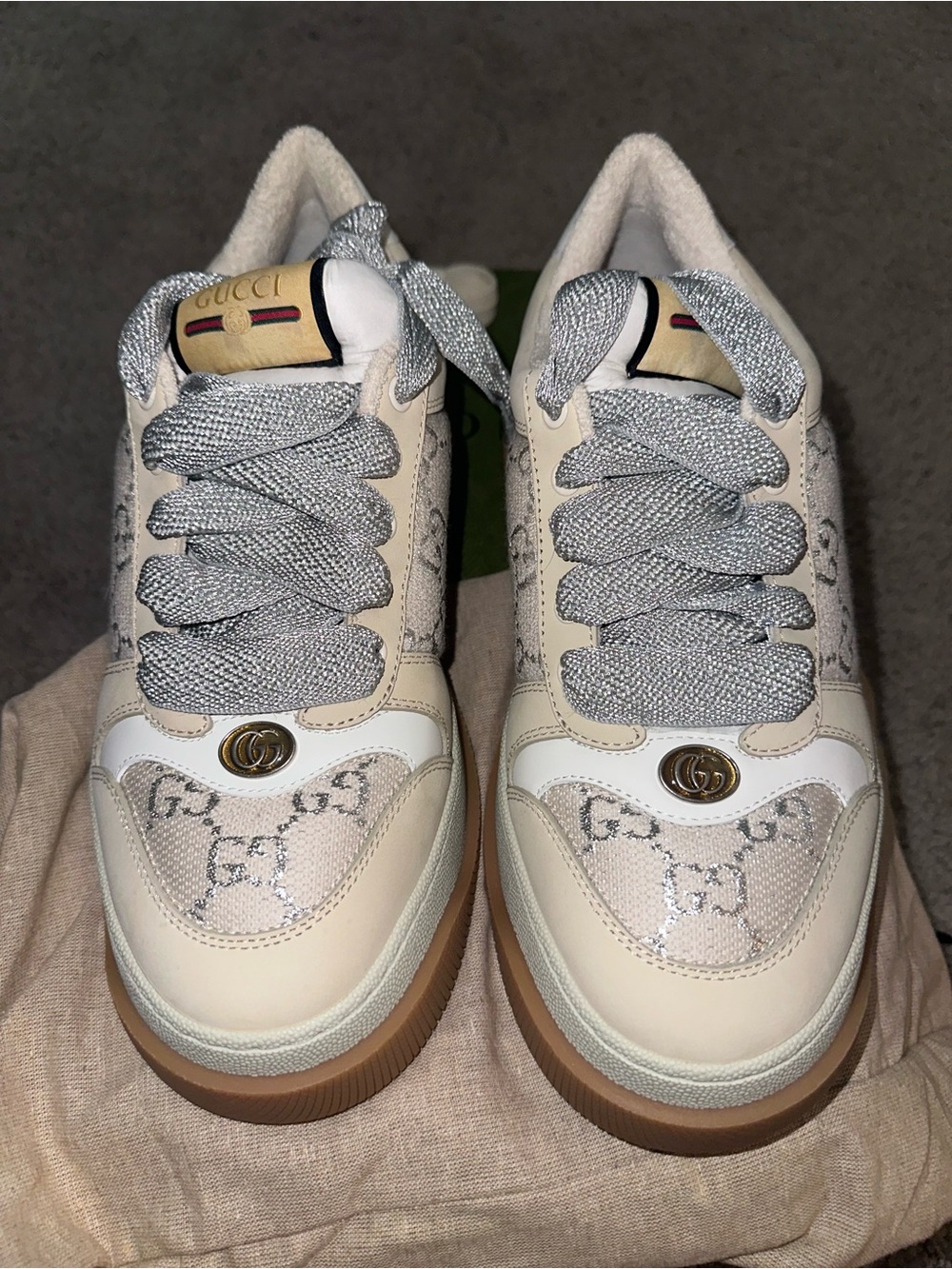 Gucci Cream & Brown GG Logo Sneakers